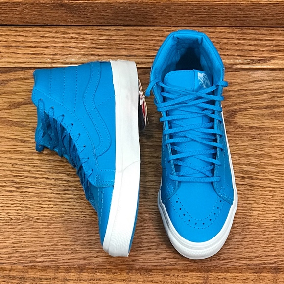 Vans Sk8 Slim Neon Leather Neon Blue Shoes - Picture 4 of 8